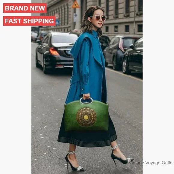 Genuine Leather Satchel Crossbody Bag Large Capacity Women's Handbag - Picture 2 of 7